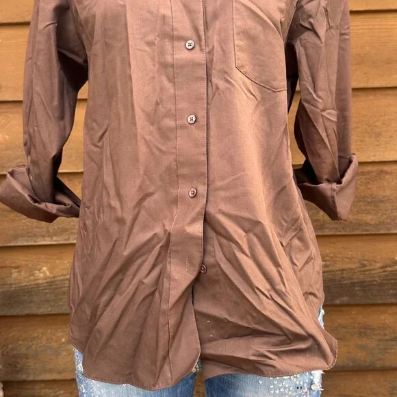 Foxcroft Milk Chocolate Wrinkle Free RN21664 Button Down Shirt Size 12P - Picture 5 of 8
